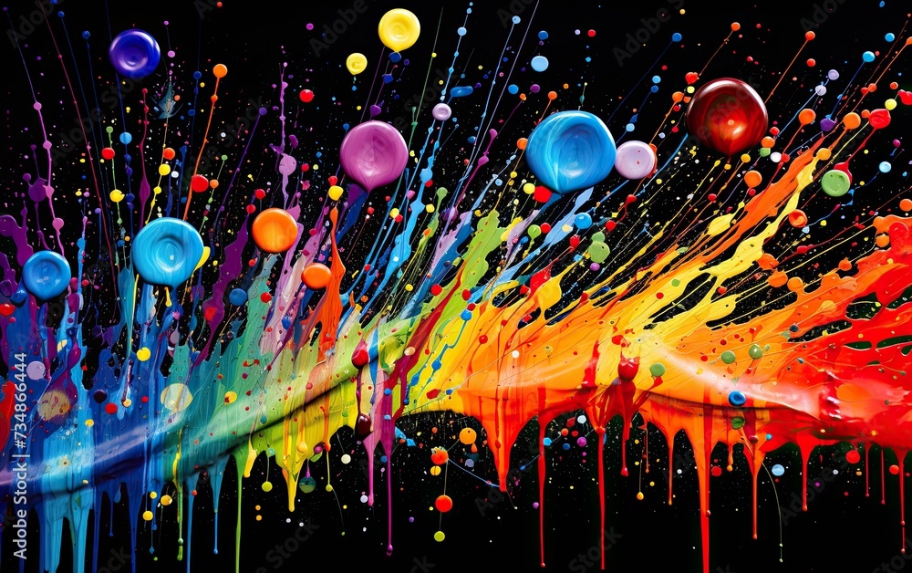 A colorful painting on a black background