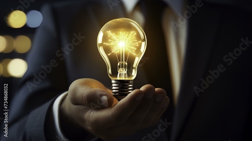 businessman holding light bulb