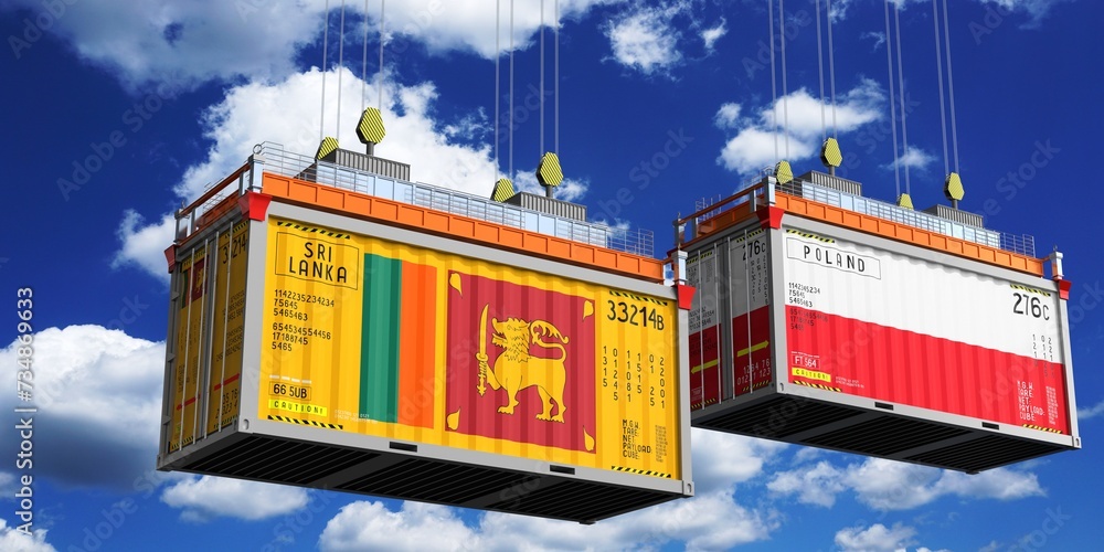 Shipping containers with flags of Sri Lanka and Poland - 3D illustration