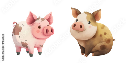 chubby pig watercolor vector illustration