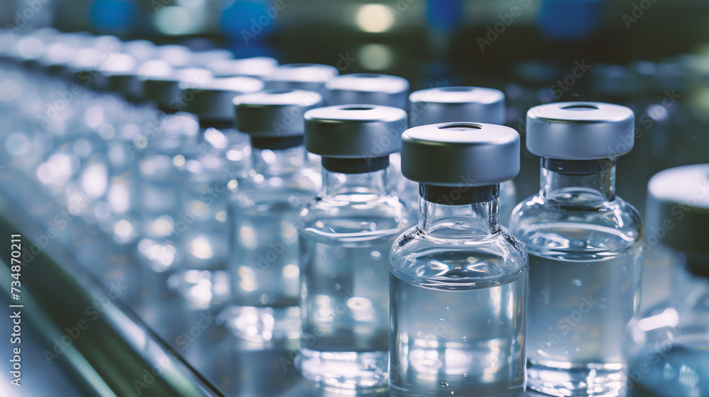 Vaccine vials and syringe injection in hospital laboratory for vaccination. Vaccine vials and syringe injection in hospital laboratory for vaccination.