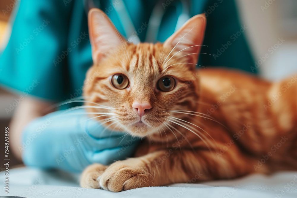 Naklejka premium red cat at a veterinarian's appointment 