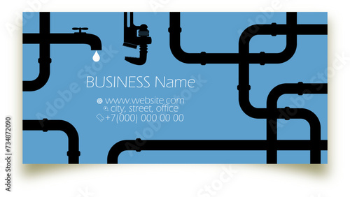 Faucet and water pipes business card plumbing concept