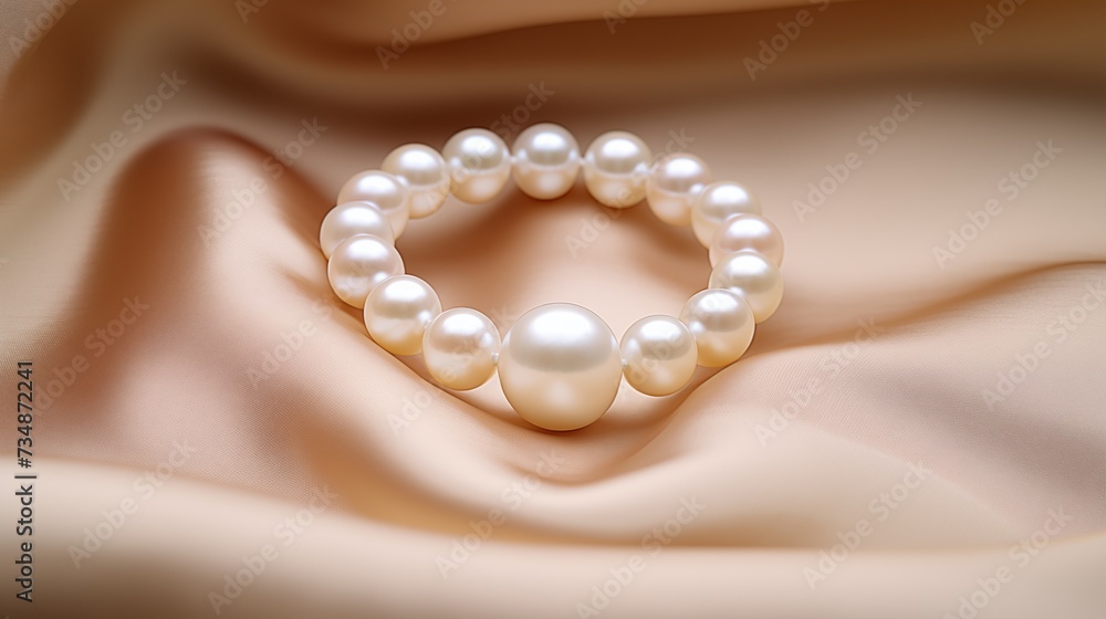 Elegant Pearl Bracelet on Creamy Satin Fabric Elegant Pearl Bracelet on Creamy Satin Fabric