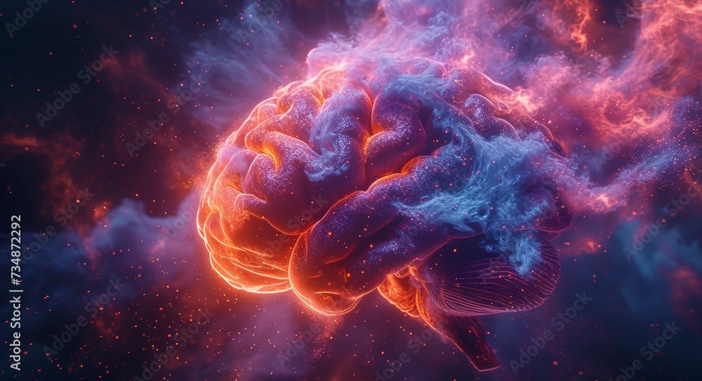 Obraz premium Brain with cosmic energy, neuroscience concept.