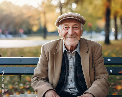 an elderly man sits alone in the park.