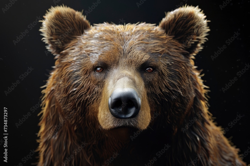 bear portrait on black background, highly detailed - generative ai
