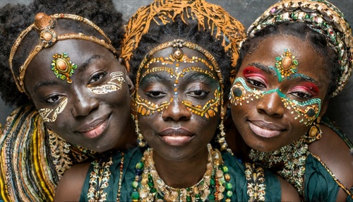 Three African tribal women with painted faces
