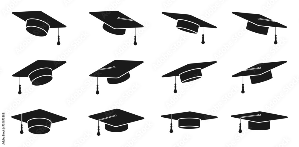 graduation cap icon set. vector illustration isolated on white ...