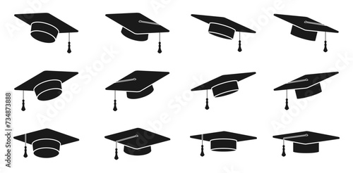 graduation cap icon set. vector illustration isolated on white background.