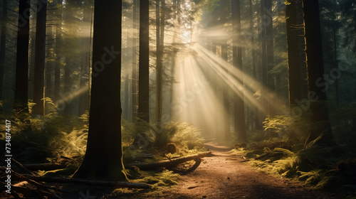 Forest with Sunlight Shining on the Trees