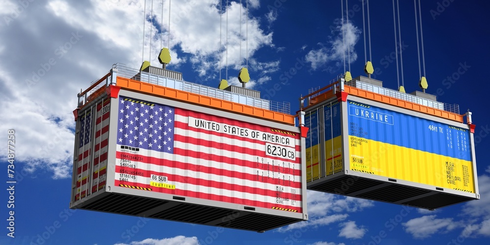 Shipping containers with flags of the USA - 3D illustration