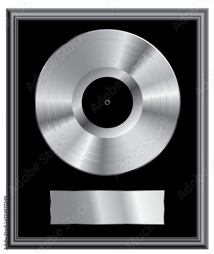 realistic platinum vinyl plate in frame, retro music success background