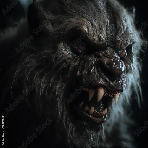 AI generated illustration of A werewolf with sharp teeth photo