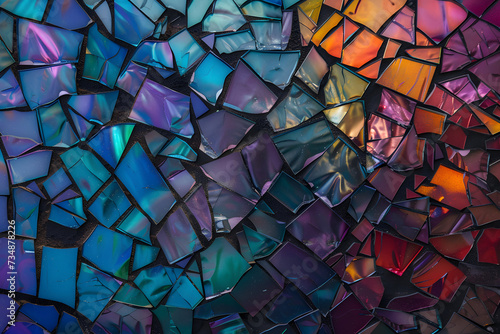 A digital mosaic of shattered glass pieces, reflecting a spectrum of colors against a backdrop of deep blues and purples, suggesting both fragility and chaos