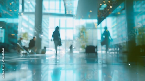 abstract image of people in the lobby of a modern business center with a blurred background. : Generative AI