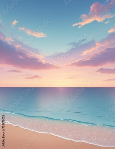 AI-generated illustration of a calm beach during a picturesque sunset © Wirestock