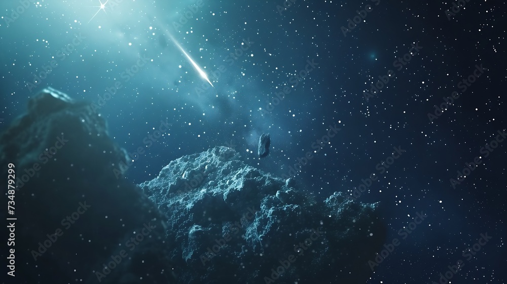 Naklejka premium Falling meteorite, asteroid, comet in the starry sky. : Generative AI