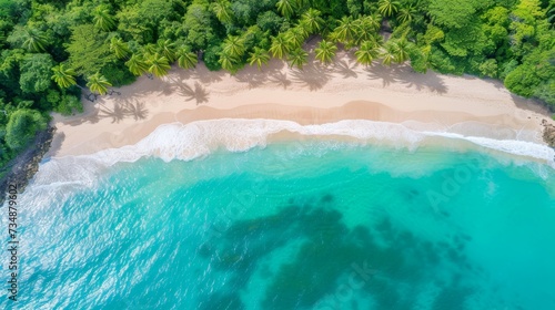 Top view of beautiful island with sand beach ,aerial drone shot