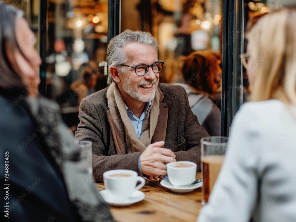 A couple meeting with a financial advisor to discuss investment opportunities and retirement planning over a cup of coffee A couple meeting with a financial advisor to discuss investment opportunities and retirement planning over a cup of coffee