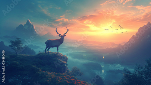 fantastic landscape with deer © Cedar