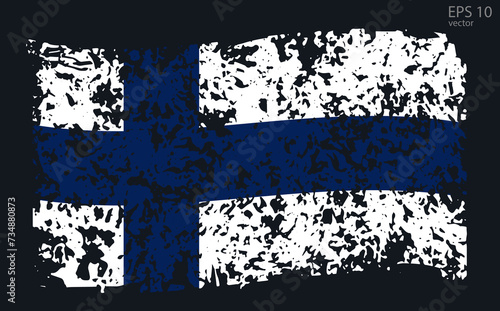 Vector flag of Finland. Vector illustration with cracks and abrasions. 