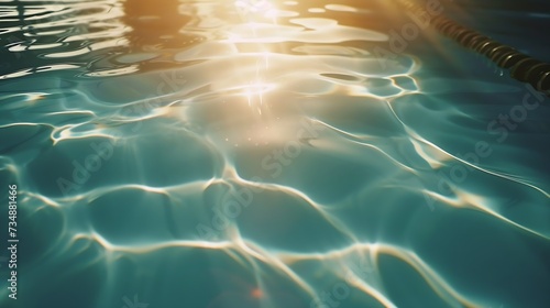 Ripple Water in swimming pool with sun reflection : Generative AI