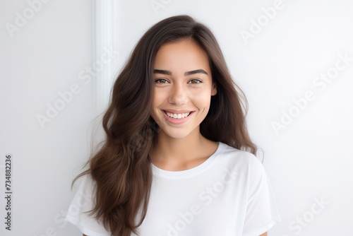 Photo of latina girl white background.