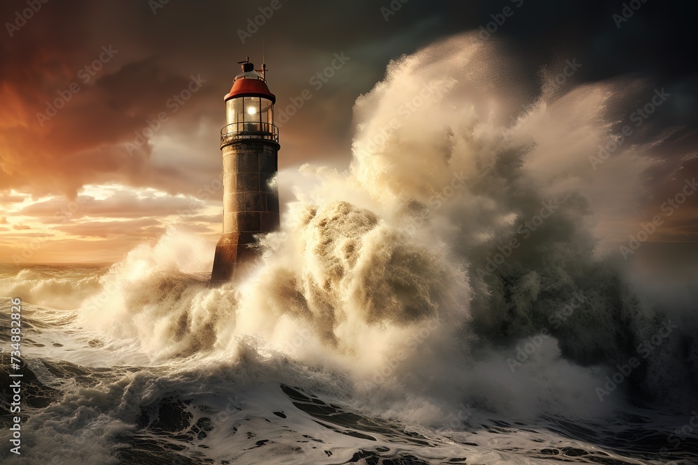A lighthouse among the waves.