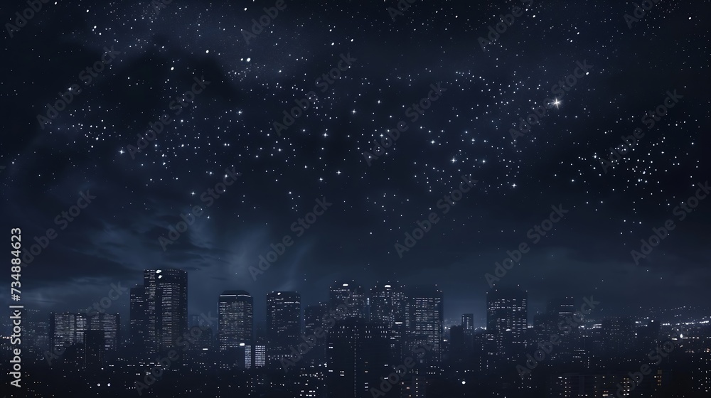 City landscape at nigh with sky filled with stars. : Generative AI