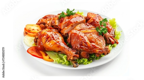 plate of grilled chicken with vegetables isolated on white background : Generative AI
