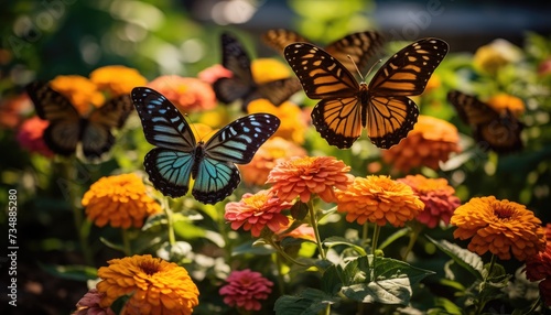 Group of Butterflies on Flowers