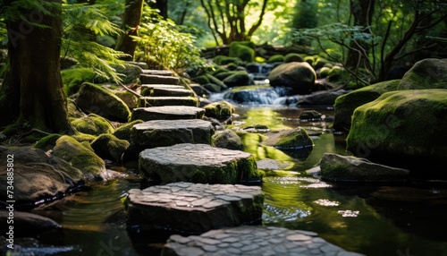 A Small Stream Flowing Through a Lush Green Forest