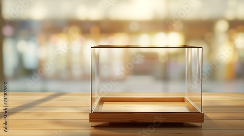 Neat wooden Empty glass showcase display : Generative AI