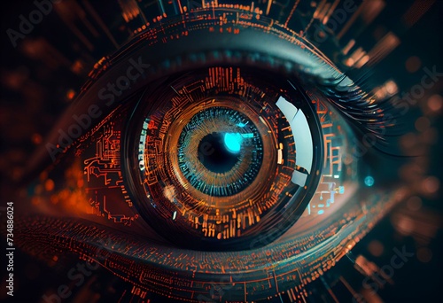 eye cyber circuit background technology concept. Generative AI