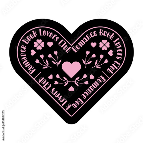 Romance book club in a heart. Concept of love story, romance novel, literary genre trendy modern style. Love reading logo. Isolated hand drawn vector illustration