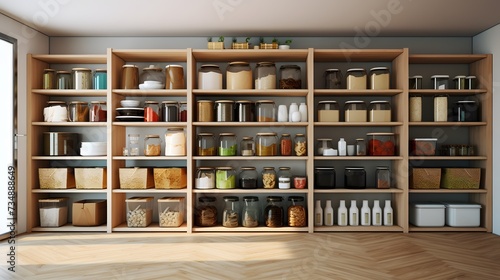 home storage area organize management home interior design pantry shelf and storage for store food and stuff in kitchen home design concept 