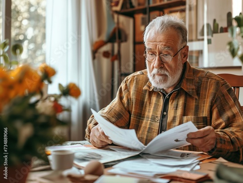 A retiree man checking their retirement account balance online, feeling confident in their financial future