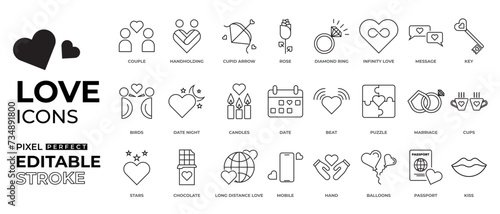 love, life, care, marriage, friendship icon collection for business, marketing, UI, web and app with editable stroke 