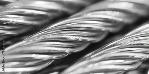 Metallic Sheen: Aluminum Cable Close-Up. Macro shot of coiled aluminum cables with a sleek metallic finish, evoking industrial elegance.
