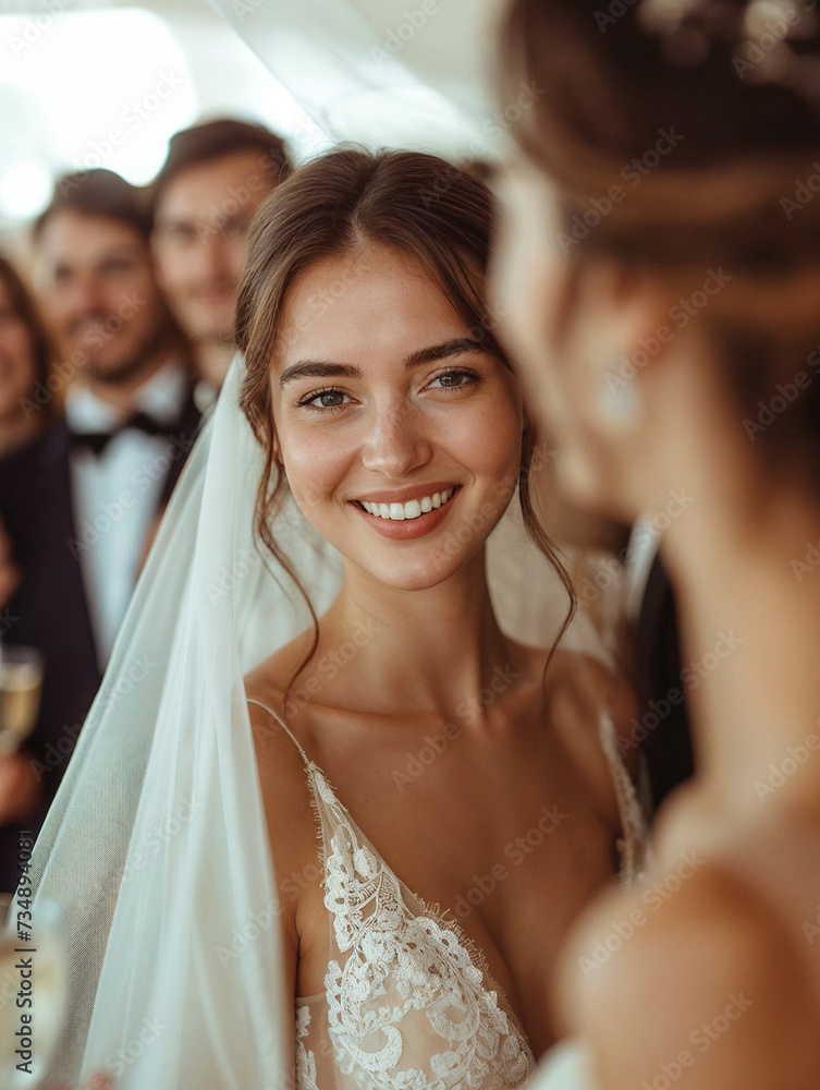 Fototapeta premium smiling bride at her wedding celebration