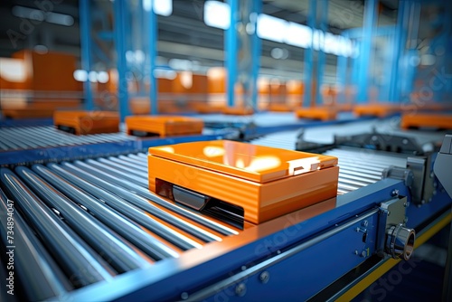 Open modern logistics warehouse conveyor belt transportation box  ai technology concept