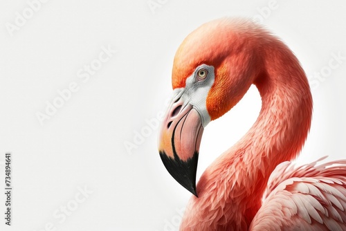 AI generated illustration of a portrait of a beautiful flamingo on a white background