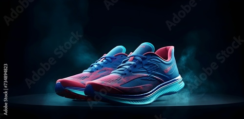 the adidas court tennis shoe in red and blue on a dark background photo