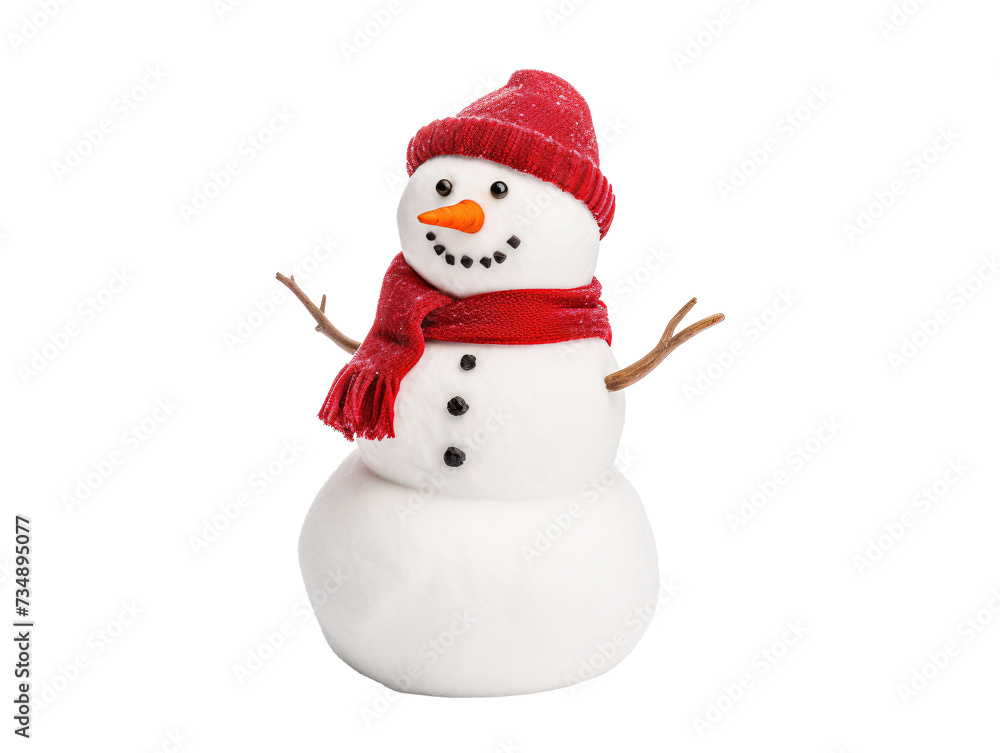 a snowman with a red hat and scarf