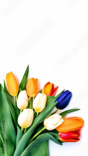 A bouquet of spring tulips on a white vertical background.
