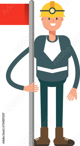 Miner Character Holding Flag Pole 