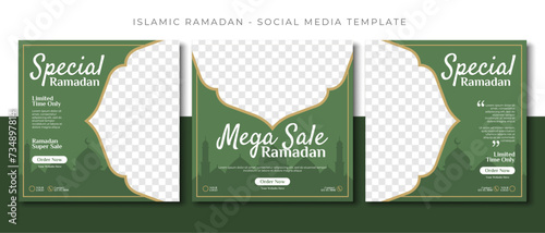 ramadan islamic sale, green social media post template design, event promotion vector banner photo