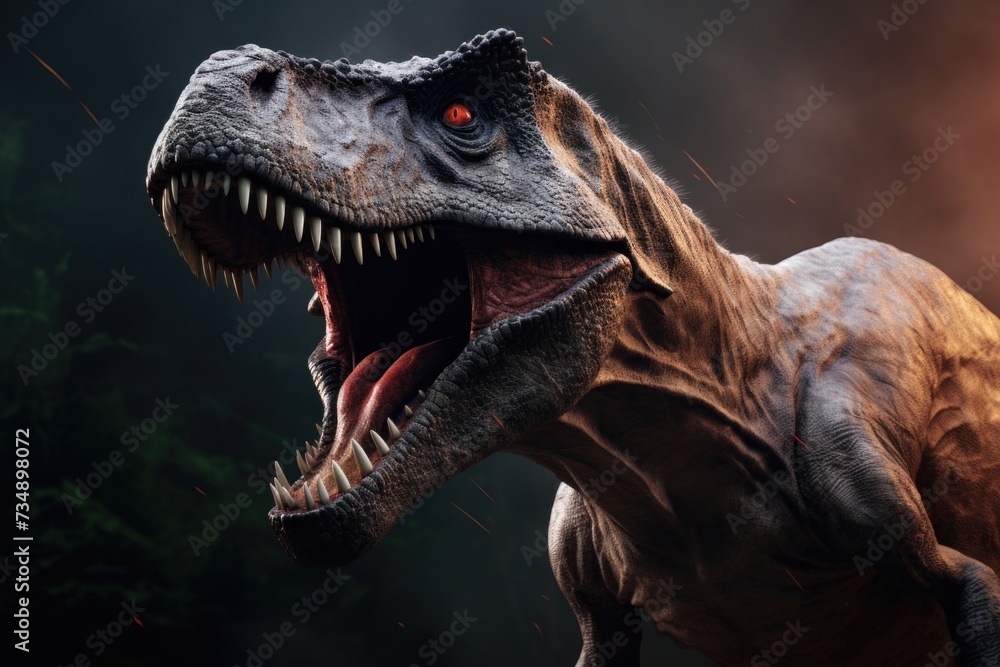 Fototapeta premium scary dinosaur standing in forest