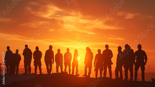 group of builders silhouette